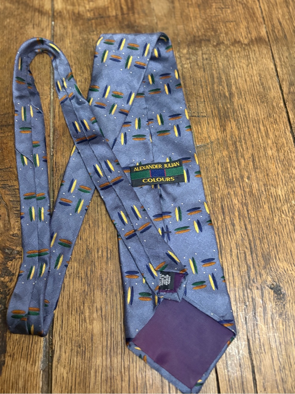 Vintage 90s Colours by Alexander Julian Silk Tie Blue Geometric Retro Dash